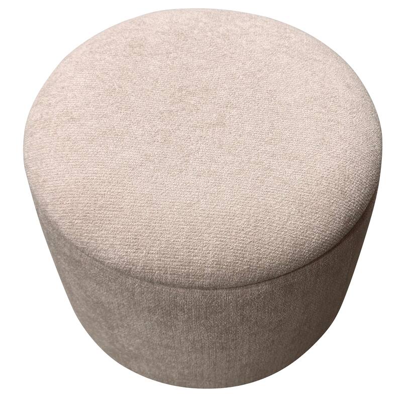 Modern Fabric and Solid Wood Round Storage Ottoman