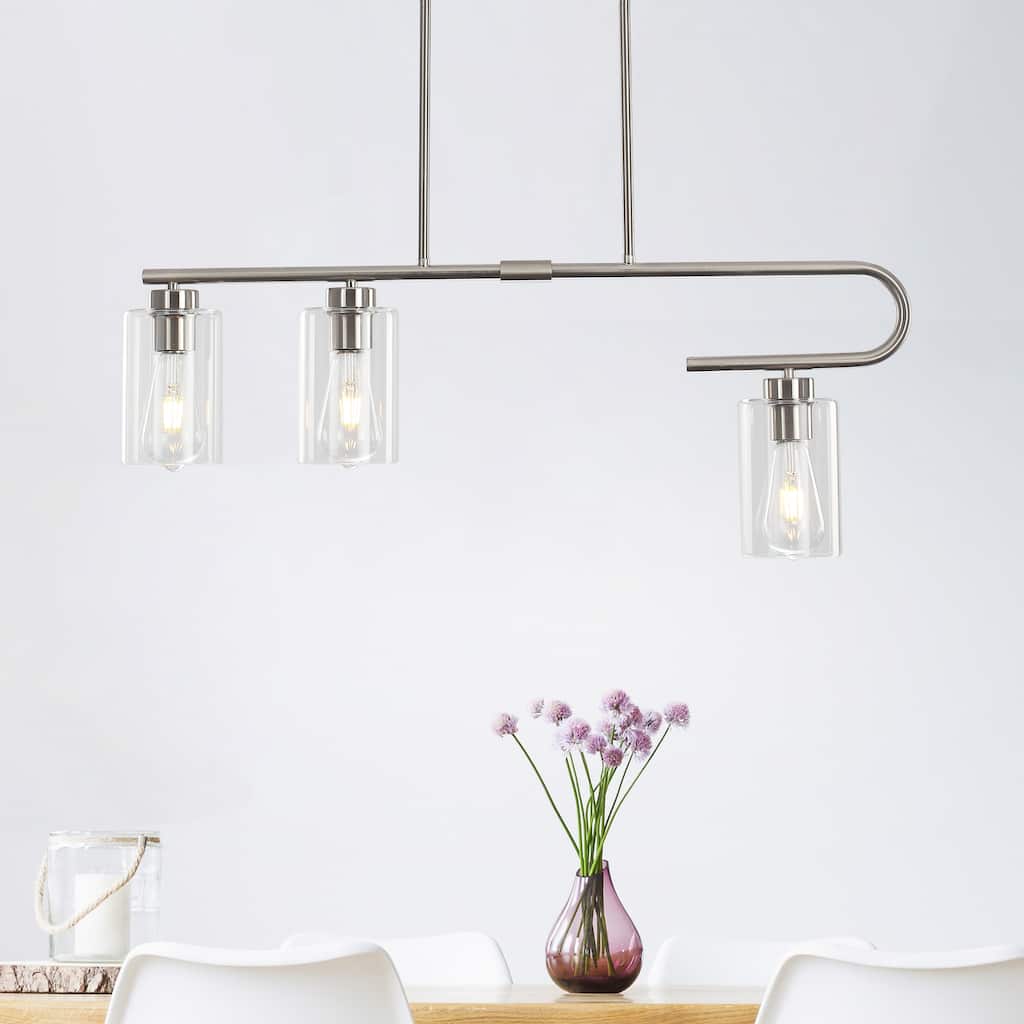 3 - Light Modern Linear Chandelier Kitchen Island Pendant with Cylinder Clear Glass