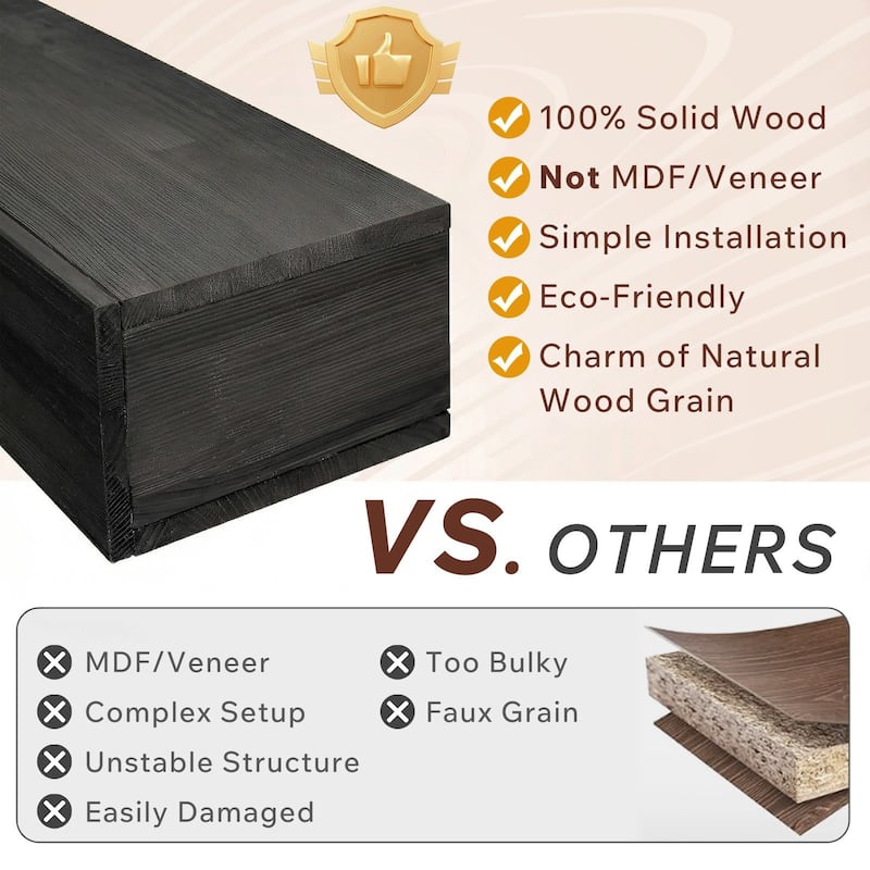 50LBS Capacity Rustic Wood Wall-Mounted Floating Shelf