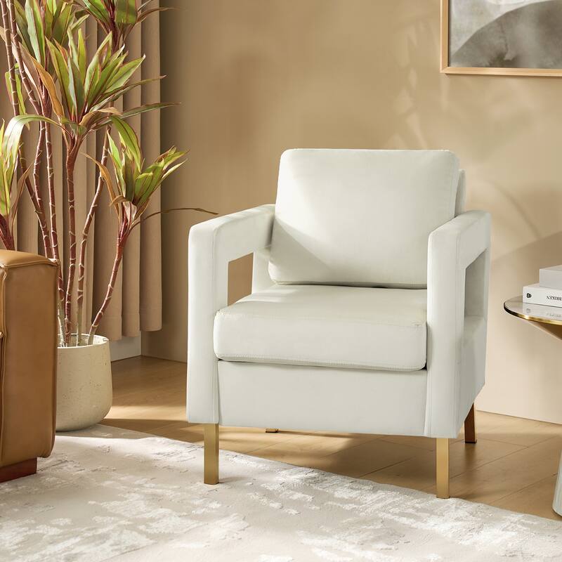 Valentina Comfy Accent Armchair with Golden Metal Legs and Removable Cushions by HULALA HOME