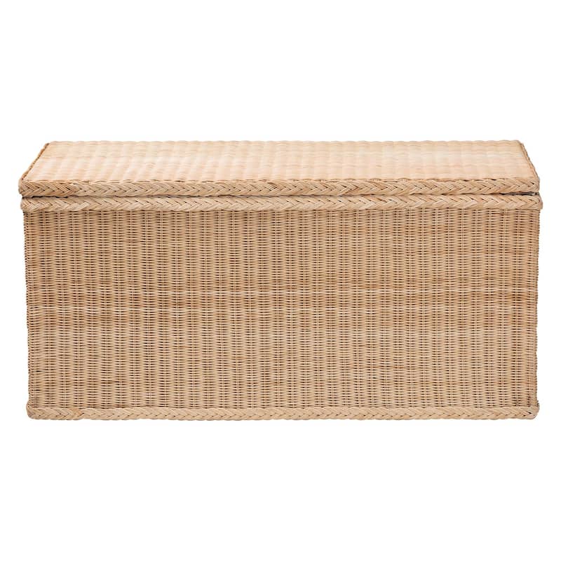 Caden Braided Natural Rattan Chest with Lift-top Lid - Coastal Boho Style Storage Bench for Bedroom, Entryway, or Living Room