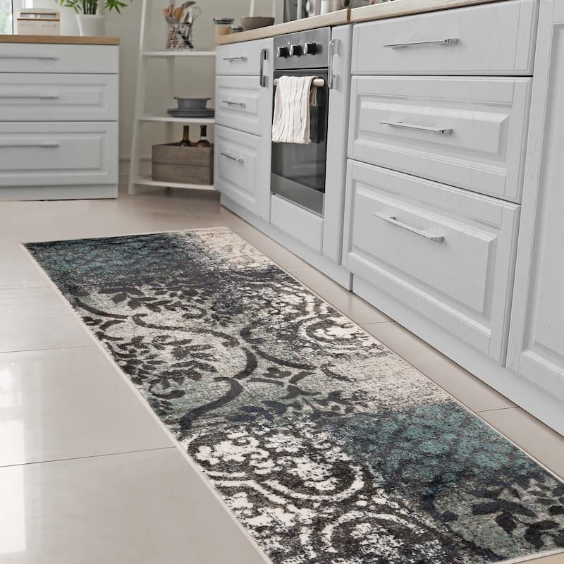 Superior Bristol Distressed Abstract Damask Indoor Runner or Area Rug - 2' 7" x 10' - Rivulet