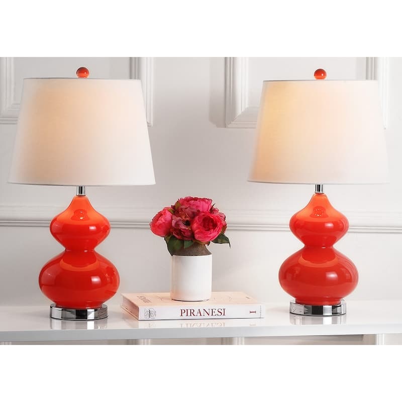 SAFAVIEH Lighting Kimberely 24-inch Double Gourd Glass White Table Lamp (Set of 2) - 14"x14"x24" - 14Wx14Dx24H