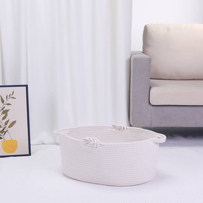 1 Pack Woven Storage Basket Bin with Handle for Blankets, Clothes, Shoes, Organizer Bin for Living Room Home Decor Shelf Closet