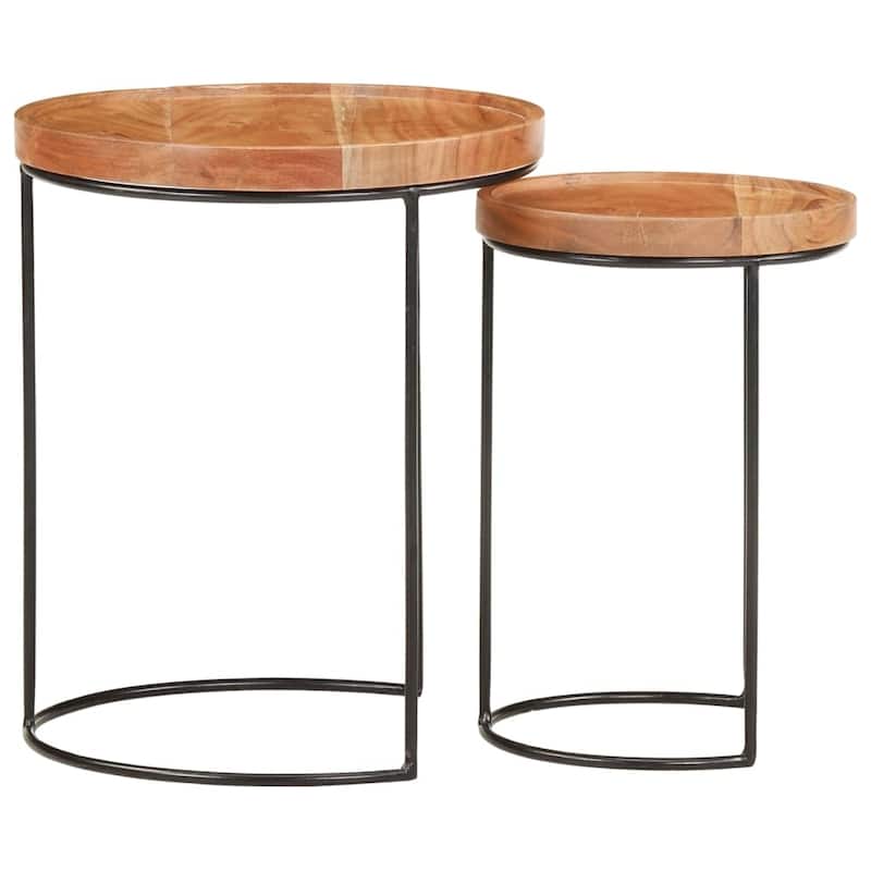 vidaXL Coffee Table Set 2 Piece Round End Sofa Table Solid Wood and Steel