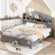 preview thumbnail 1 of 20, Wooden Full Size House Bed with Storage Headboard ,Kids Bed with Storage Shelf,Grey Grey