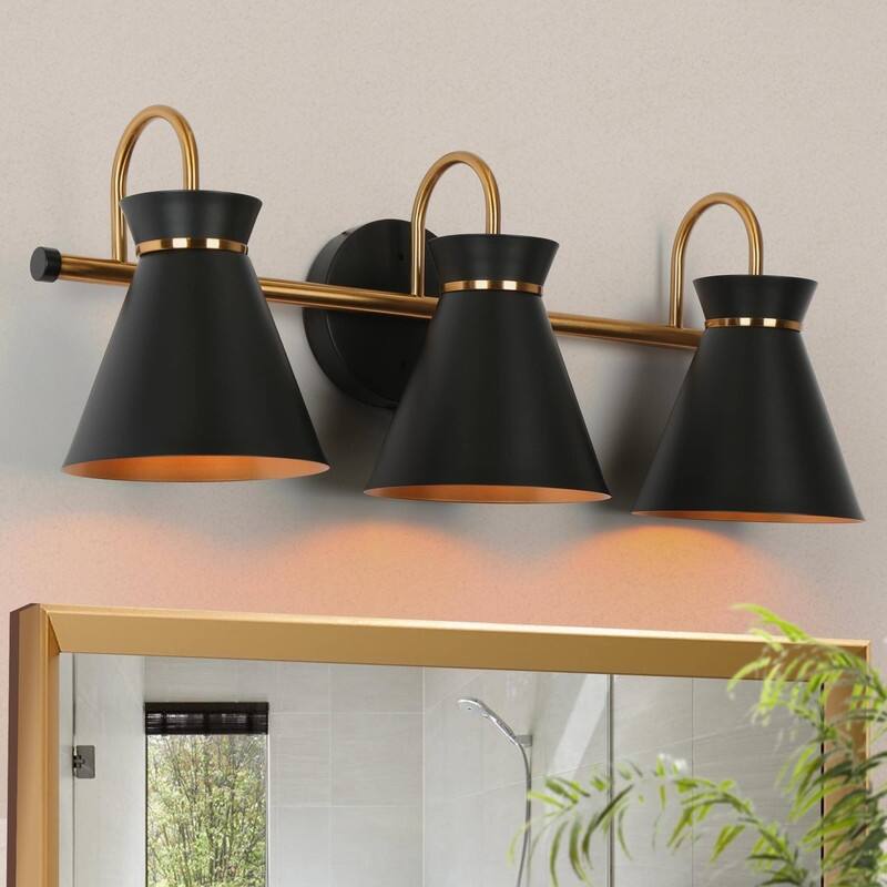 Modern 3-Light Linear Black Gold Bathroom Vanity Light Industrial Metal Wall Sconce - 23" L x 7" W x 8.5" H - 23" L x 7" W x 8.5" H