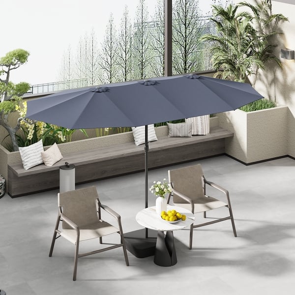Extra Large Double-Sided Patio Umbrella 15x9 FT with Base, Twin Outdoor  Market Umbrella with Auto Tilt and Sandbags - Bed Bath & Beyond - 42667651