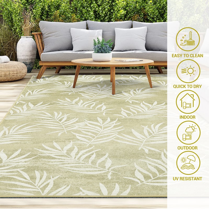 Modern Washable Area Rug - With Tropical Leaf Pattern for Living Room, Bedroom, Soft Non Slip Non Shedding
