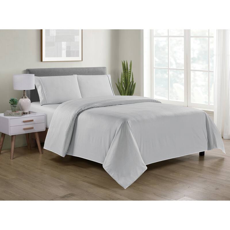 Rayon from Bamboo 4 Piece Luxury Chevron Embossed Sheet Set - King - Chevron Embossed - Silver