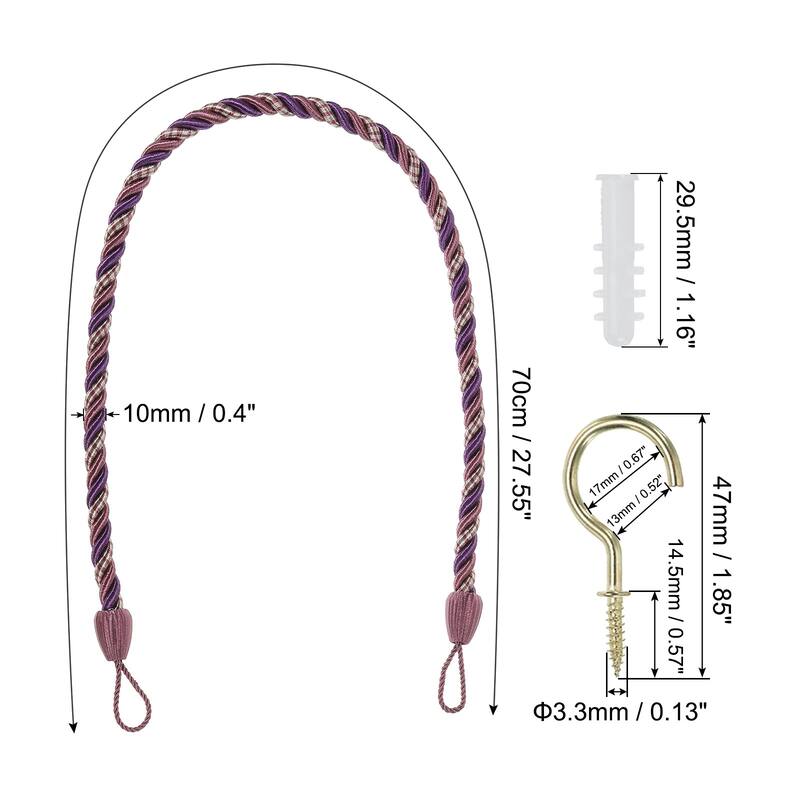 6pcs Curtain Tiebacks Ropes, Decorative Tie Backs with Hooks & Bolts
