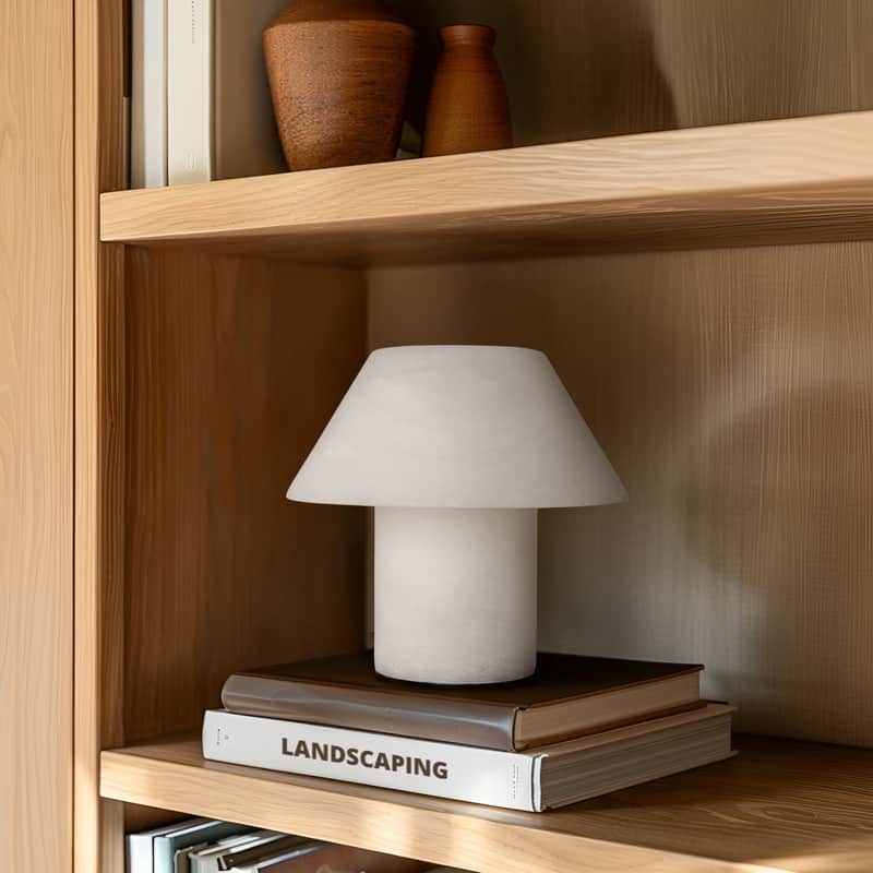 Brightech Alora LED Marbled Natural White Alabaster Stone Modern Industrial Empire Bedside Nightstand Desk Lamp