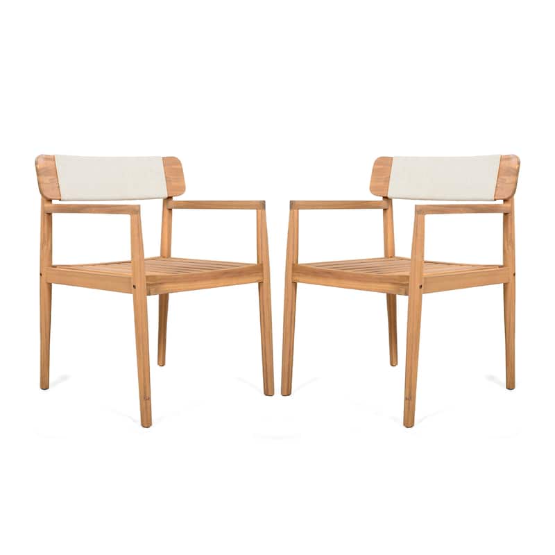 Roomfitters Braided Acacia Wood Outdoor Dining Chairs with Armrests, Patio Leisure Set of 2