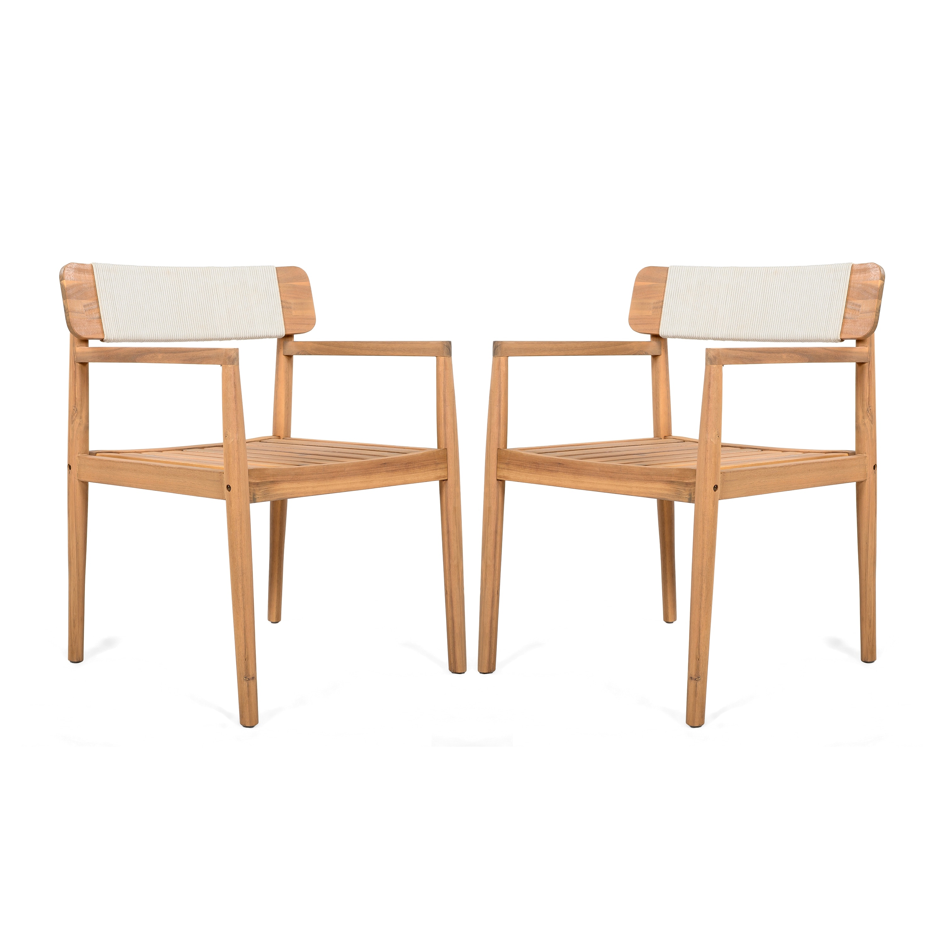 Teak White Dining Chairs Outdoor Armchairs Set of 2 with Wood Frame, Office Chair Reception Chair Side Chair