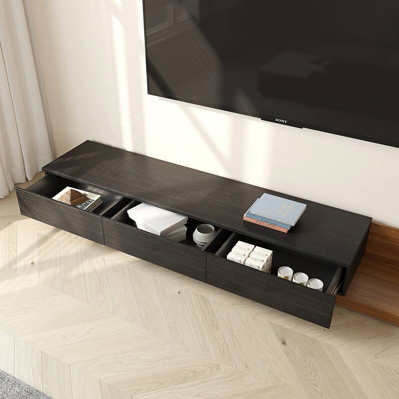 3-Drawer Retracted Extendable TV Stand Media Console In Stretch - 70.9" - 110.2"