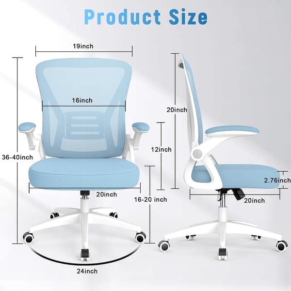 dimension image slide 5 of 8, Ergonomic Office Mid Back Chair - N/A