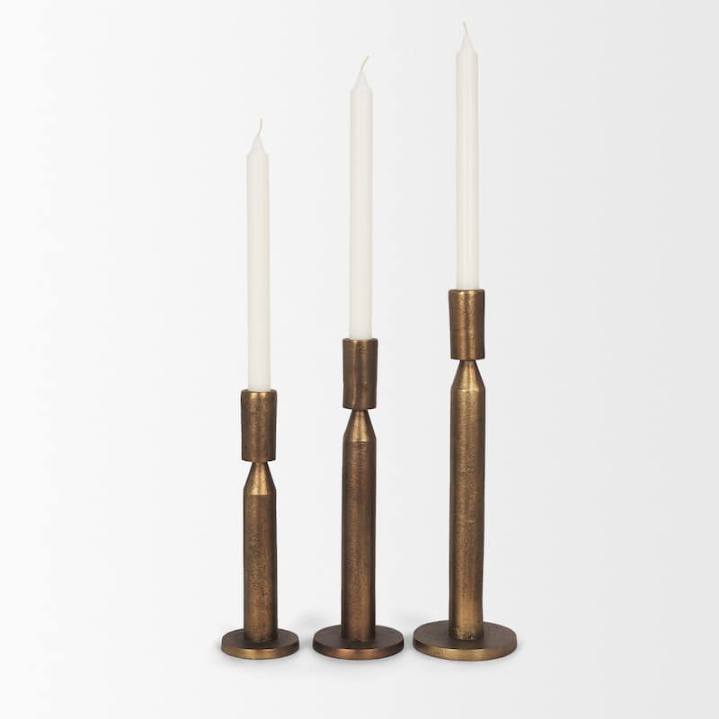 Declan Antiqued Brass Cast Metal Taper Candle Holder