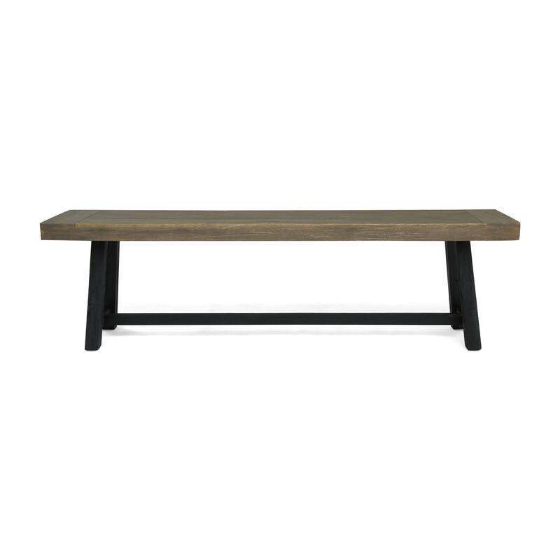 Roomfitters Outdoor Acacia Wood Dining Benches with H-Stretcher Base, Rustic Farmhouse, Set of 2