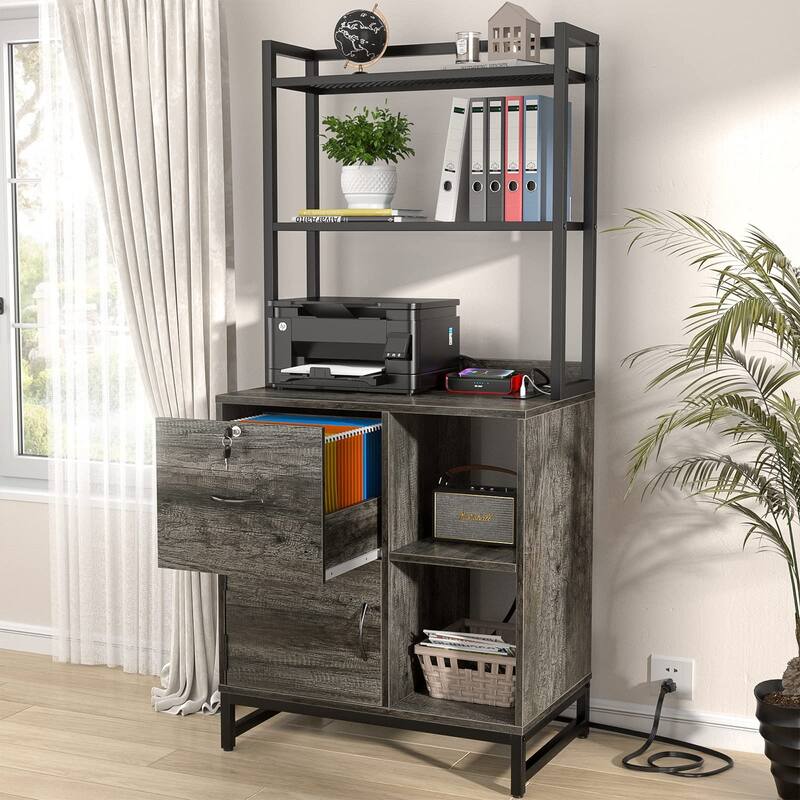 Hutch Sideboard Buffet Storage File Cabinet with USB Ports