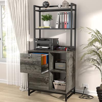 Hutch Sideboard Buffet Storage File Cabinet with USB Ports