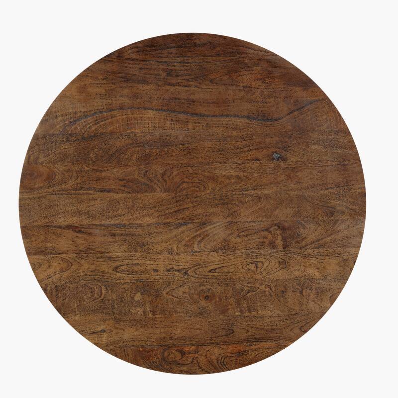 Arthur Coffee Table 35.5" Round Top Drum Shaped Sandblasted Walnut Brown Mango Wood