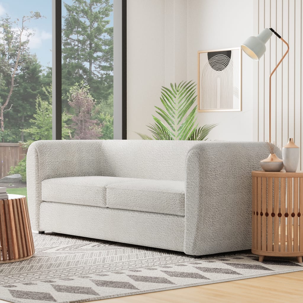 Furniture of America Vanessa Modern Curved Arms Boucle Sofa, 3 Seater Couch with Seat Cushion and Wooden Legs