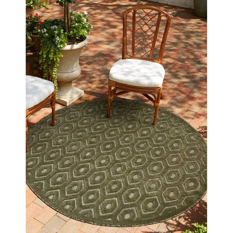 Outdoor Haversham Collection Area Rug - Green - 4' Round