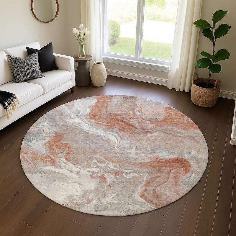 Premium Washable Super Soft Glam Modern Mayfield Rug - Salmon - 8' x 8'