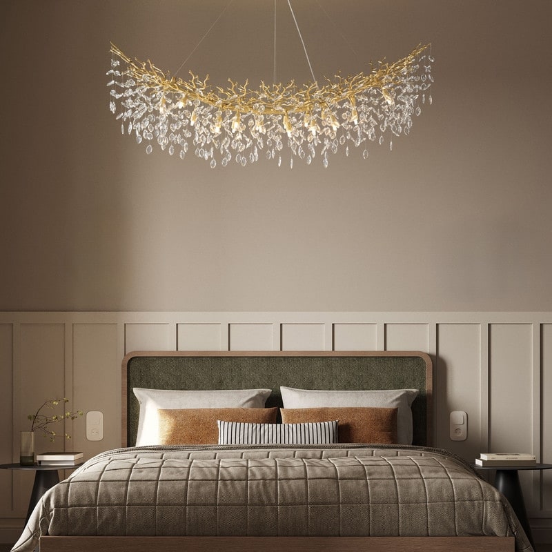 Modern Branch Crystal Linear Chandelier, 1100-1830mm Dining Pendant Light