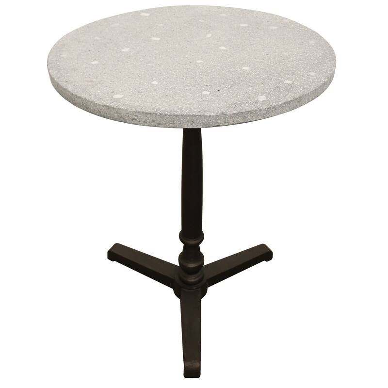HomeRoots 24" Gray And Black Stone And Iron Round Dining Table - 24.00 in. x 30.00 in. x 24.00 in.