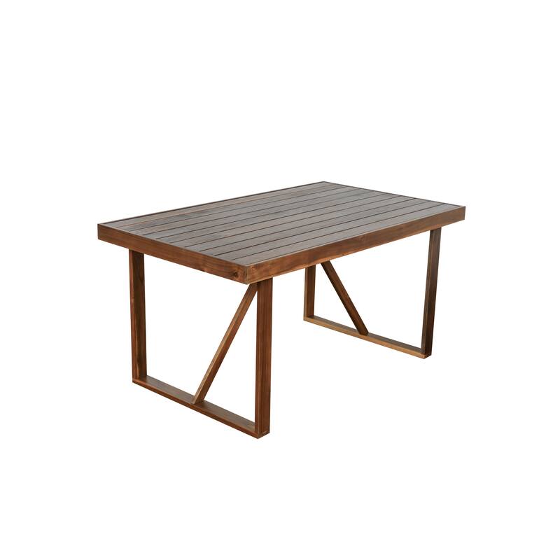 6-Piece Outdoor Patio Acacia Wood Dining Set with Rectangular Table, Benche, Chairs