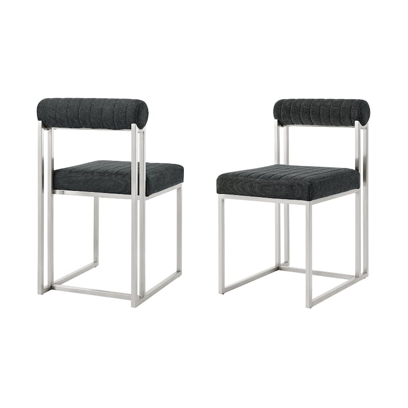Polyester Upholstered Dining Side Chairs with Silver Metal Legs Set of 2 - 22” x 17.5” x 31” (D x W x H)