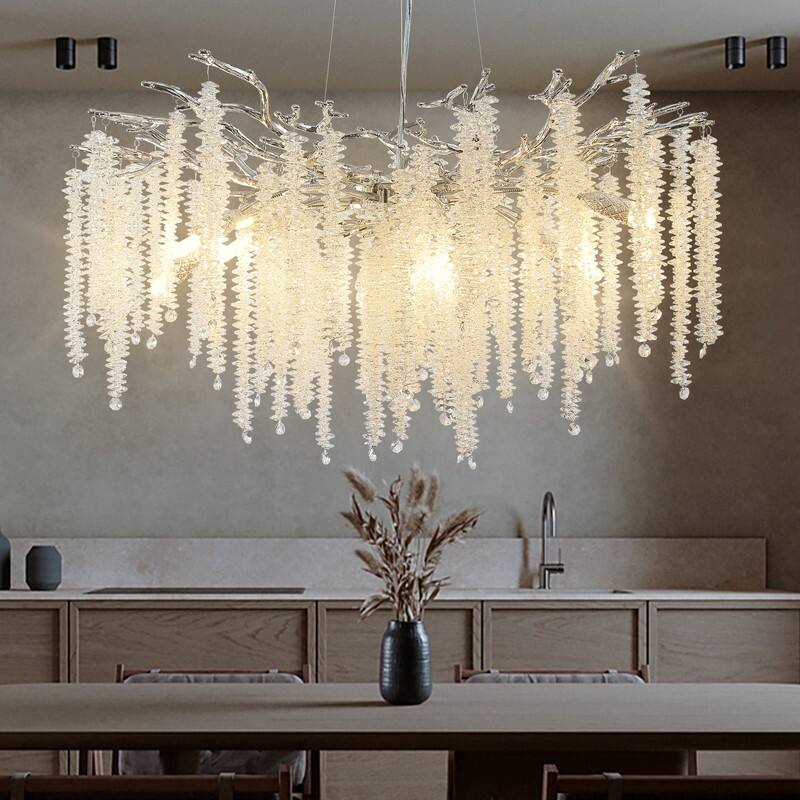KAYLA Crystal Dimmable Chandelier Kitchen Island Square / Rectangle Chandelier - 760 - Sliver
