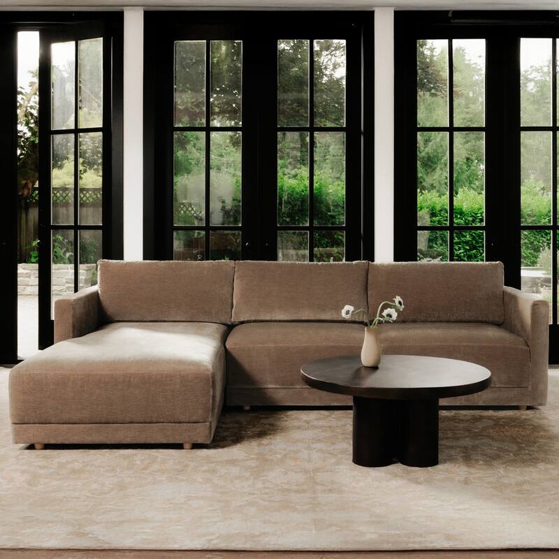 NADAAL STUDIOS Nyver Left-Facing Sectional, Deep Seat Layout with Oak Legs and Textured Polyester Upholstery, Camel