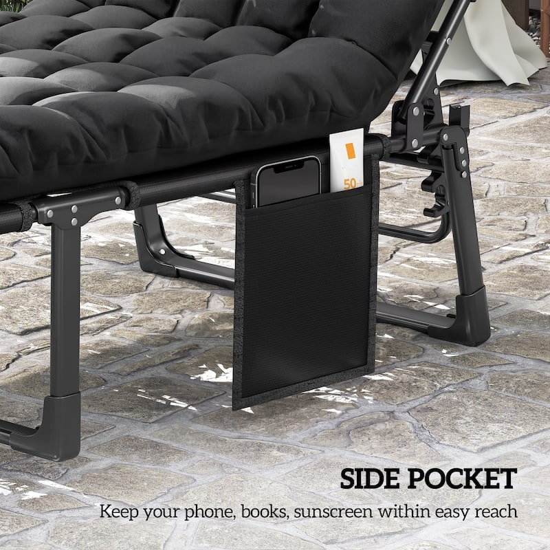 Outsunny Chaise Lounge Chair Outdoor Set of 2, 5-Position Reclining Pool Lounge Chairs with Cushions, Side Pocket