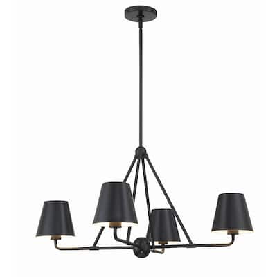 Xavier 4 Light Matte Black Chandelier - 31.75"W x 17"H