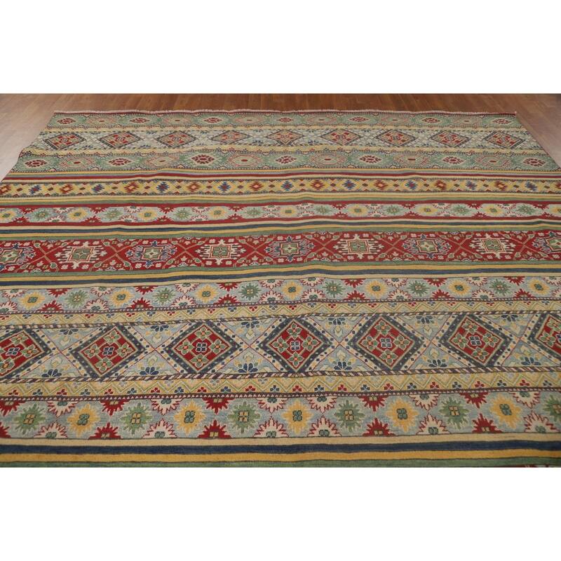 Striped Kazak Area Rug Handmade Wool Carpet - 9'9"x 12'3"