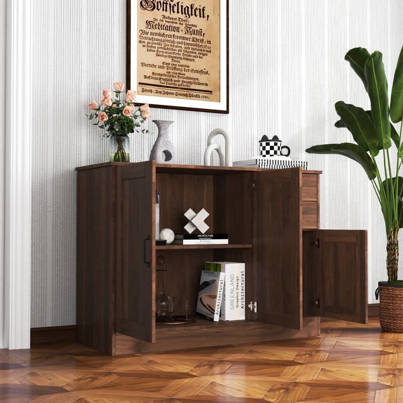 Modern Wood Storage Cabinet with 2 Doors, 1 Shelf and 2 Drawers for Entryway, Dining Room