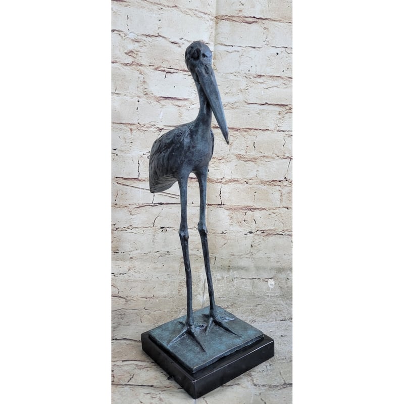 Hot Cast Bronze Metal Stork Sculpture Statue On Marble Base