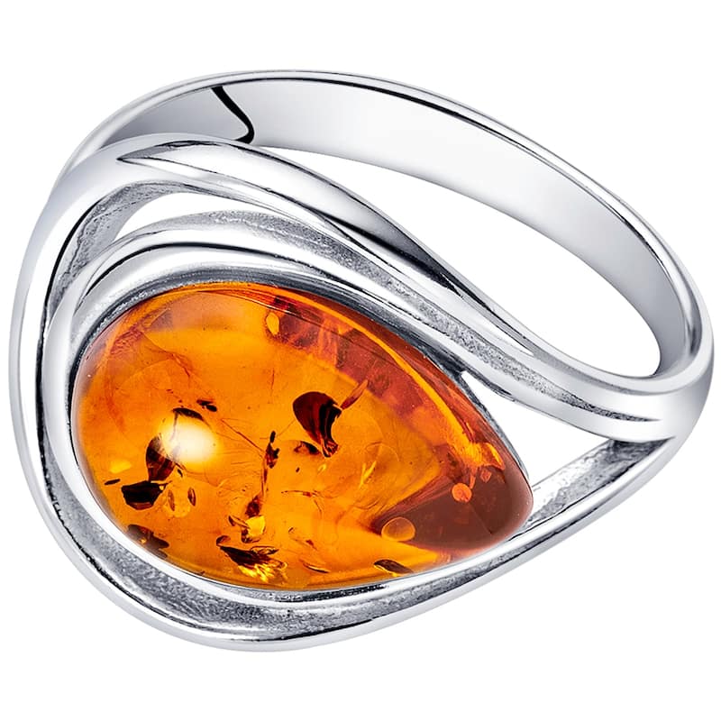 Amber Teardrop Ring in Sterling Silver