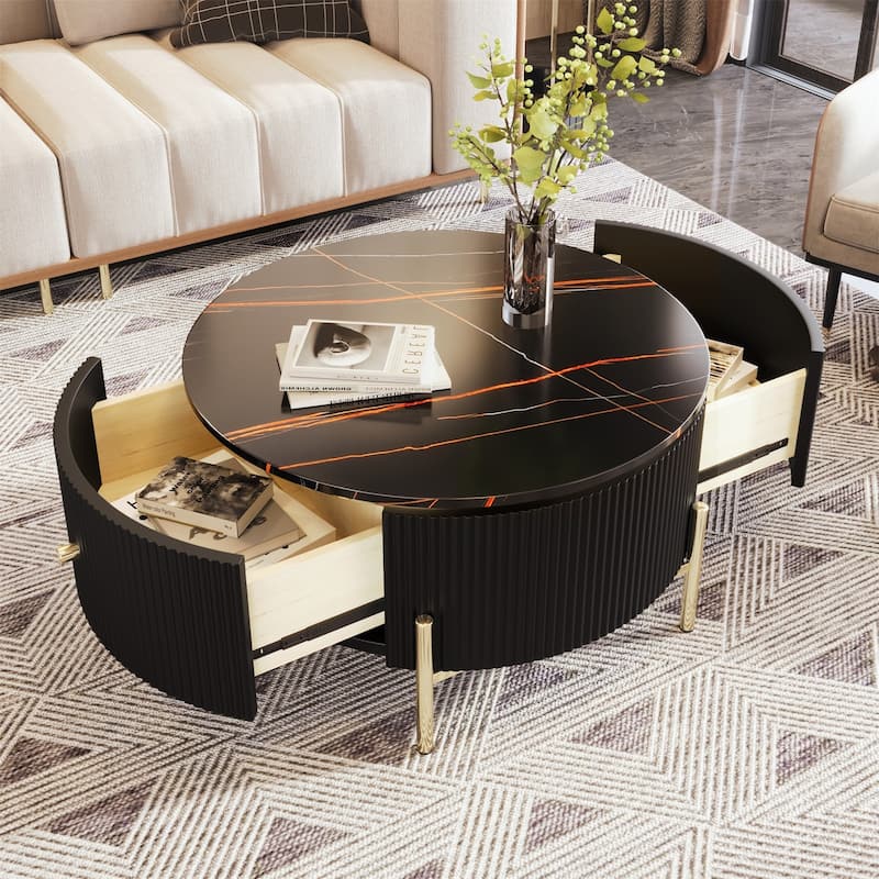 Merax Modern Round Coffee Table with 2 large Drawers
