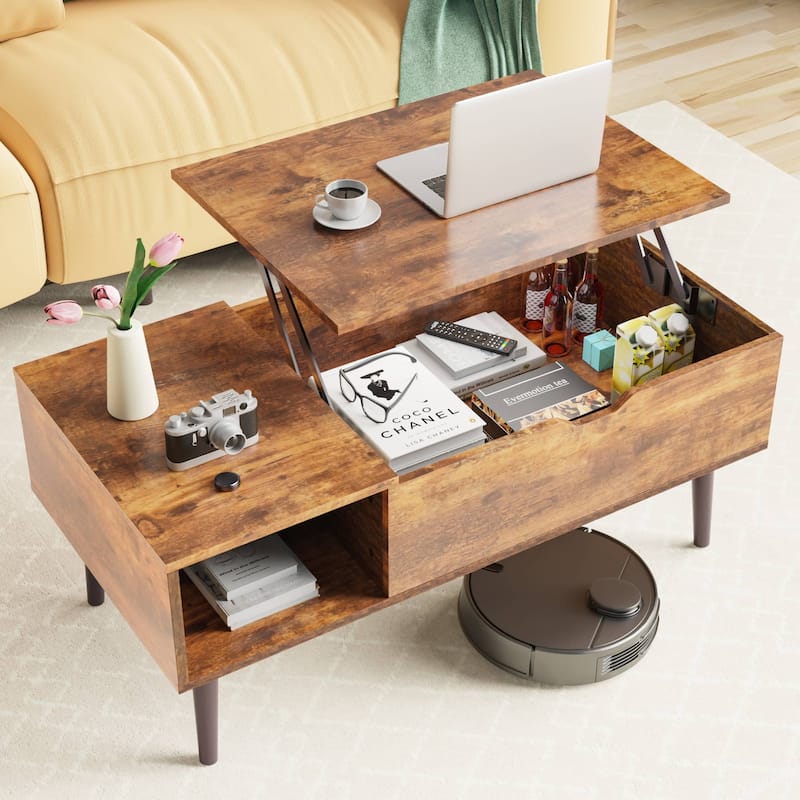 Rossetta Morden Practical Lift Top Design Coffee Table with Storage Shelf and Hidden Compartment - Brown