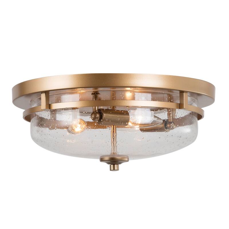Zargla Modern 3-Light Seeded Glass Brass Gold Flush Mount Light - D13.5"x H6.5"