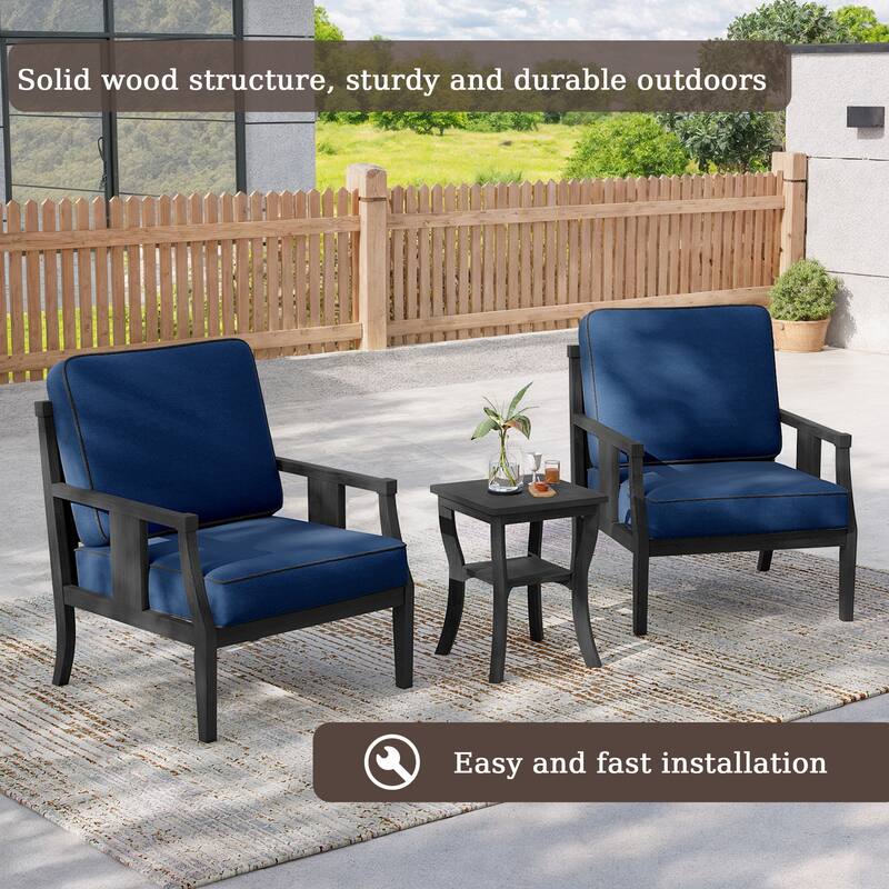 3-Piece Solid Teak Outdoor Patio Furniture Set Armchairs & Storage Table