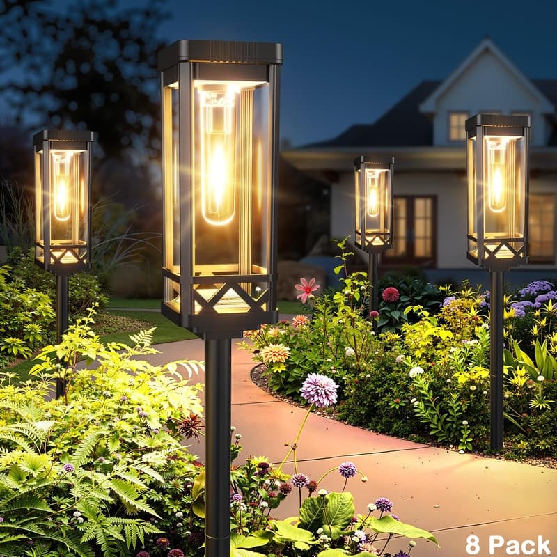 8-Pack Tall Solar Pathway Lights - Upgraded Brightness, 15H Runtime