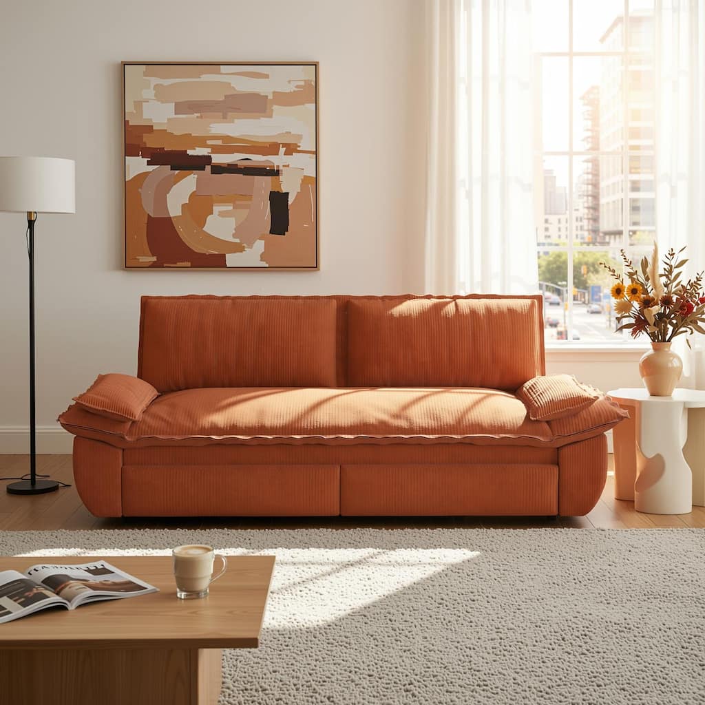 Homy Casa 72'' Queen Pull Out Sofa Bed, 3-in-1 Corduroy Sleeper Couch