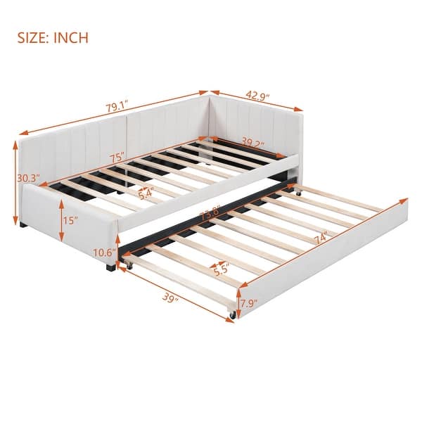Twin Mattress Holde Daybed Frame with Trundle - Beige