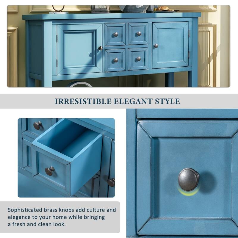 Retro Style Buffet Sideboard Wood Console Table with Bottom Shelf, Easy Assemble, for Living Room, Kitchen, Entryway