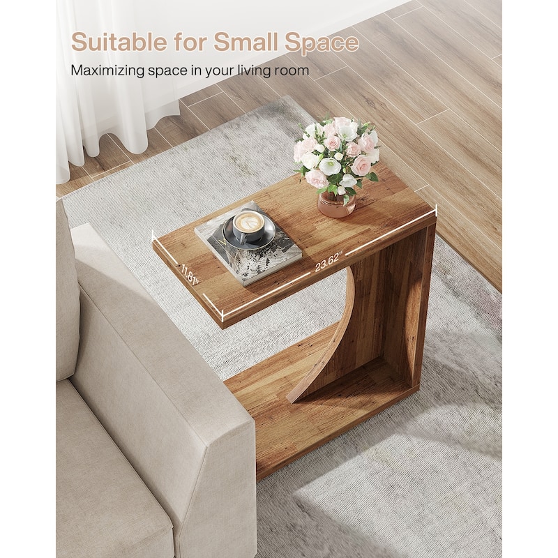 2-Tier C-Shaped End Side Sofa Couch Table for Small Space