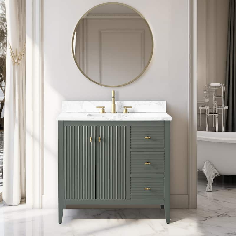Vanity Art 36" Single Sink Bathroom Vanity Cabinet with Engineered Marble Countertop